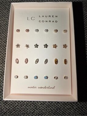 Lauren Conrad LC Winter Wonderland 12-Pair Stud Earrings Gift Set NIB Rose Gold
